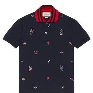 Gucci navy men’s polo shirt with embroidery